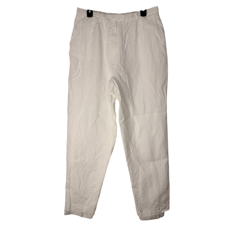 Talbots Irish Linen White Straight Leg Pants Size 16 High Rise Trousers Work